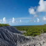 나우루 지속가능성 문제 - **Prompt:** A desolate, stark landscape of Nauru, showcasing the extensive environmental damage left...