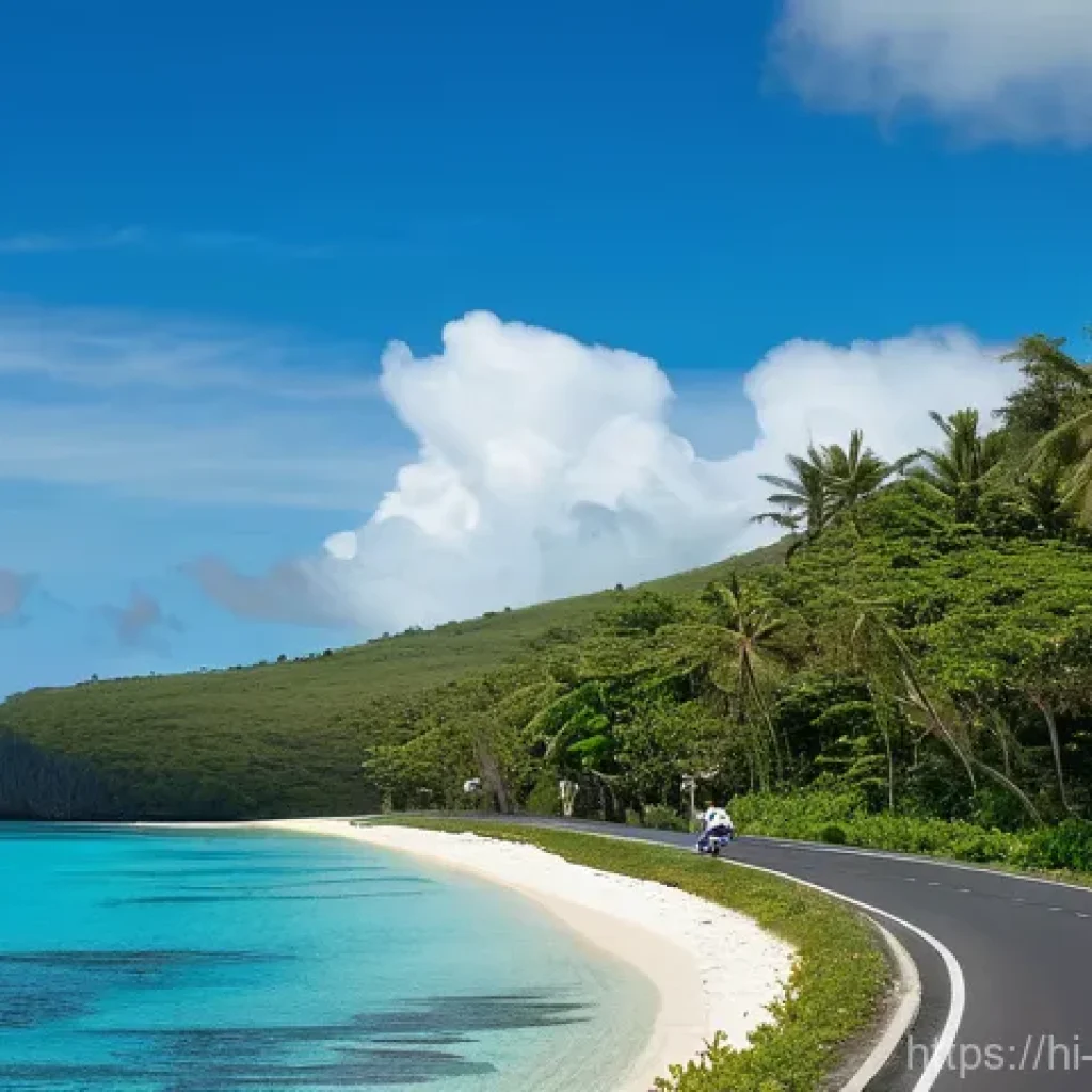 나우루 대중교통 시스템 - **Image Prompt: "Nauru's Peaceful Ring Road Life"**
A wide-angle shot capturing a scenic section...