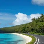 나우루 대중교통 시스템 - **Image Prompt: "Nauru's Peaceful Ring Road Life"**
A wide-angle shot capturing a scenic section...