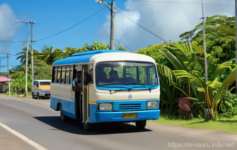 나우루 대중교통 시스템 - **Image Prompt: "Nauru's Peaceful Ring Road Life"**
    A wide-angle shot capturing a scenic section...